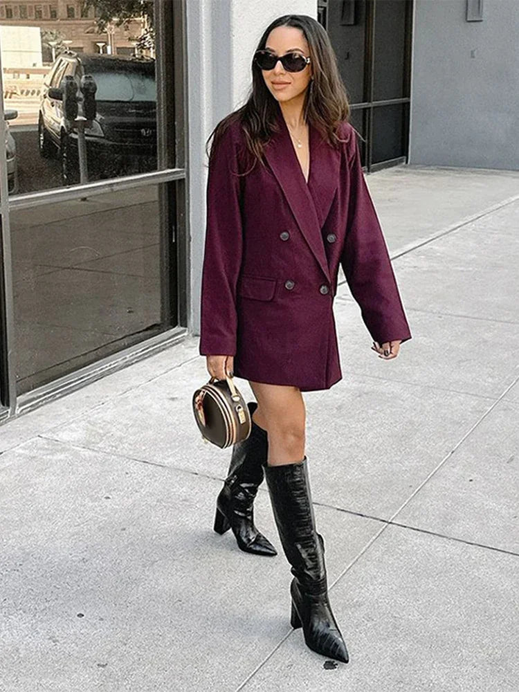 Burgundy Double Breasted Blazer Coat