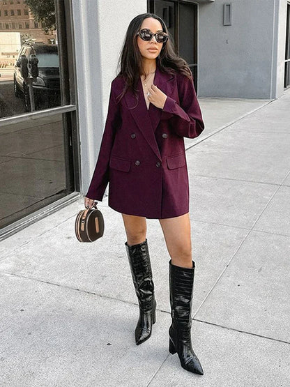 Burgundy Double Breasted Blazer Coat