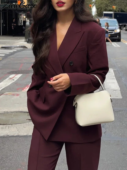 Burgundy Double Breasted Blazer Coat