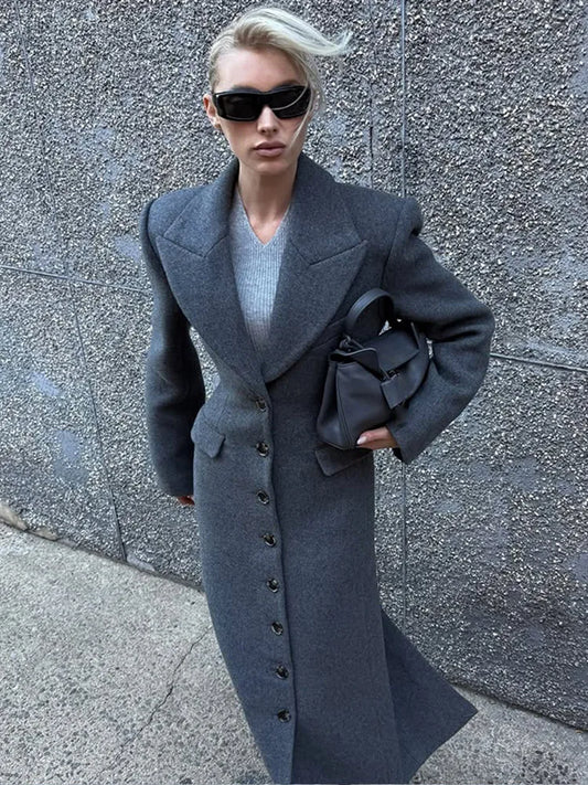 Grey Single Breasted Wool Coat