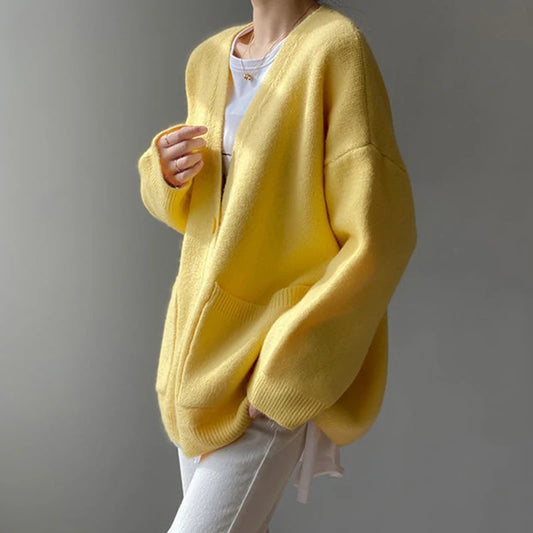 Lazy Wind Yellow Single-Breasted Knit Cardigan