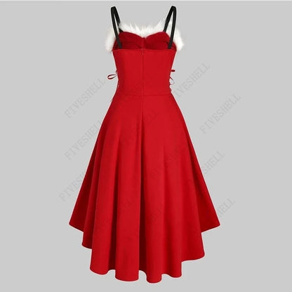 Off Shoulder Midi Red Velvet Strap Party Night New Year Christmas Costume