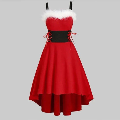 Off Shoulder Midi Red Velvet Strap Party Night New Year Christmas Costume