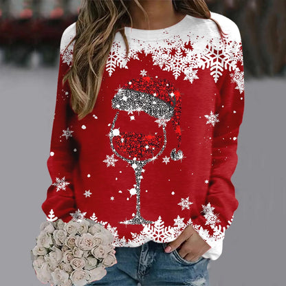 Cute Reindeer Graphic Long Sleeve Sweatshirt New Year Christmas Sweater