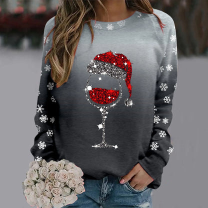 Cute Reindeer Graphic Long Sleeve Sweatshirt New Year Christmas Sweater