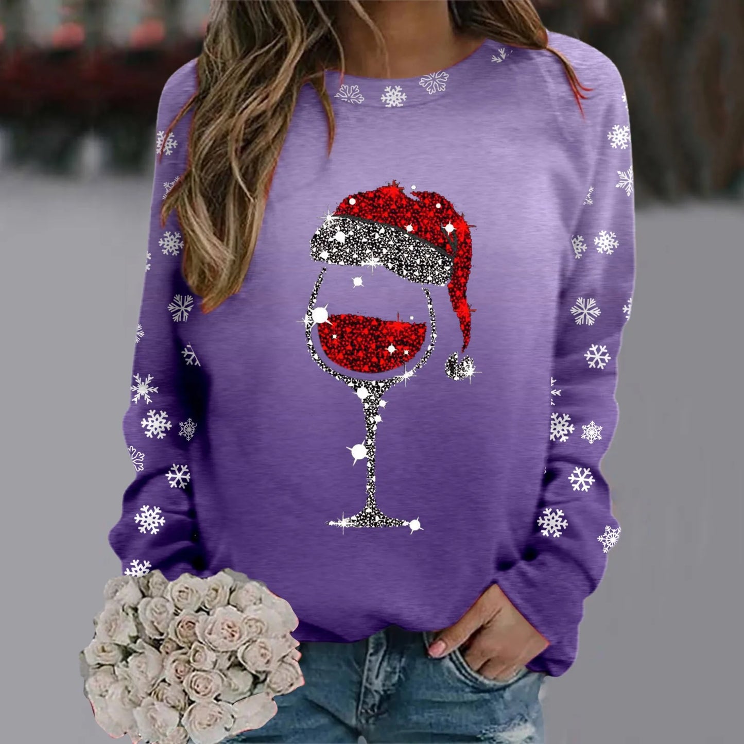 Cute Reindeer Graphic Long Sleeve Sweatshirt New Year Christmas Sweater