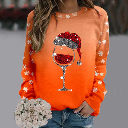 Cute Reindeer Graphic Long Sleeve Sweatshirt New Year Christmas Sweater