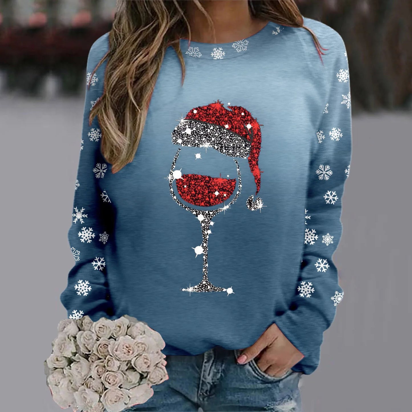 Cute Reindeer Graphic Long Sleeve Sweatshirt New Year Christmas Sweater