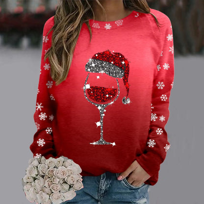 Cute Reindeer Graphic Long Sleeve Sweatshirt New Year Christmas Sweater