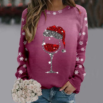 Cute Reindeer Graphic Long Sleeve Sweatshirt New Year Christmas Sweater