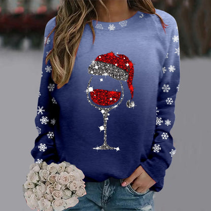 Cute Reindeer Graphic Long Sleeve Sweatshirt New Year Christmas Sweater