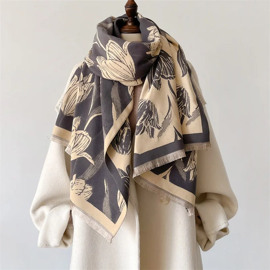 Floral Printed Cashmere Winter Pashmina Scarf