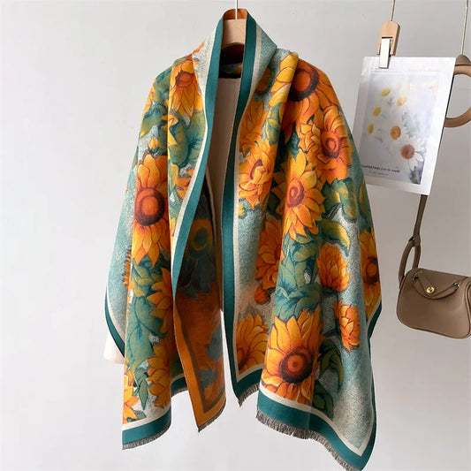 Elegant Floral Pashmina Winter Cashmere Scarf