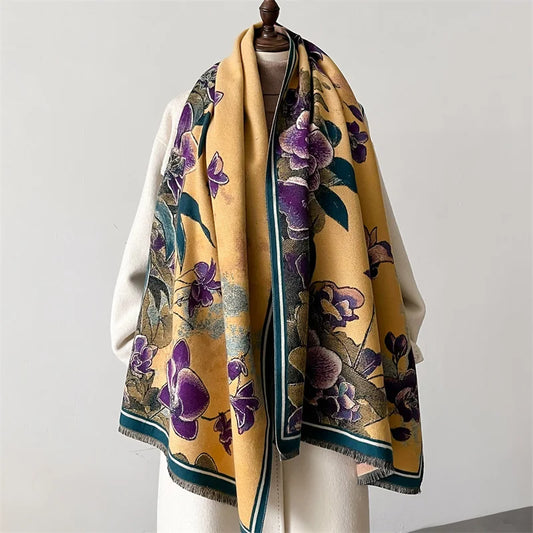 Elegant Floral Pashmina Winter Cashmere Scarf