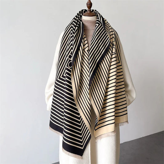 Luxury Stripe Print Cashmere Scarf