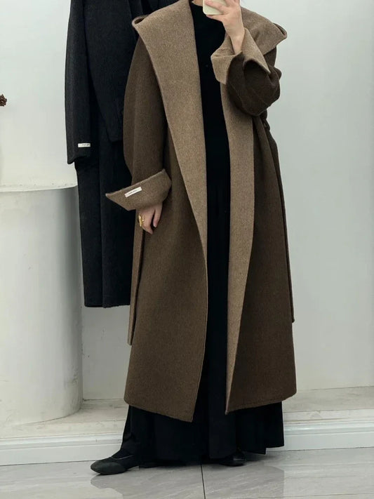 Wool Hooded Office Lady Cashmere Overcoat