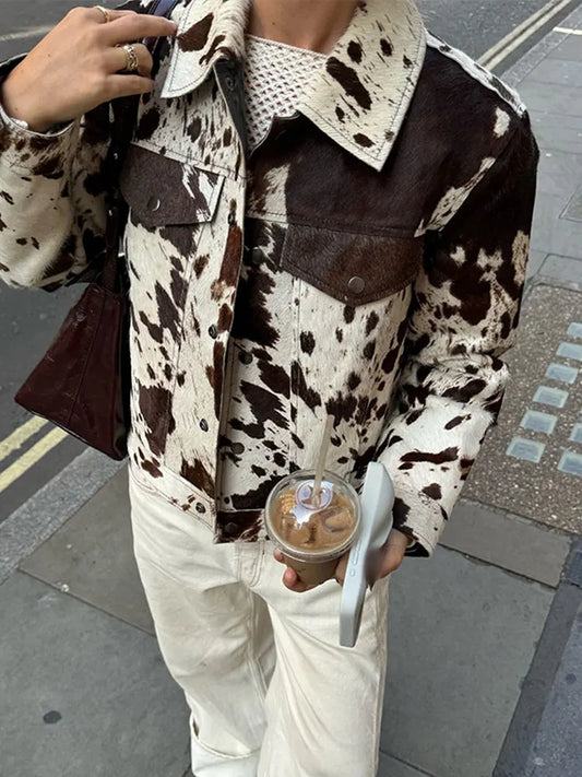 Printed Lapel Suede Coat