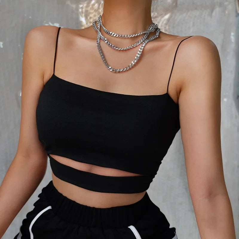 Summer Sexy Cut-Out Sleeveless Tank Blouse Crop Top