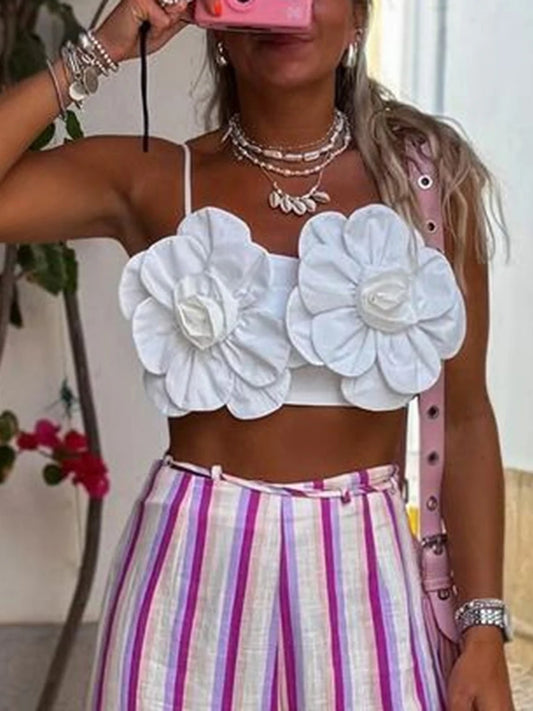 Y2K Open Back 3D Flower Sleeveless Crop Top