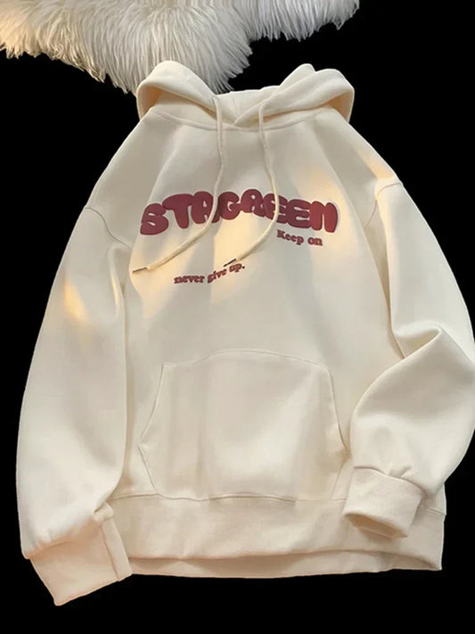 Letter Print Autumn Y2K Pocket Hoodie apricot / M(40-45KG)