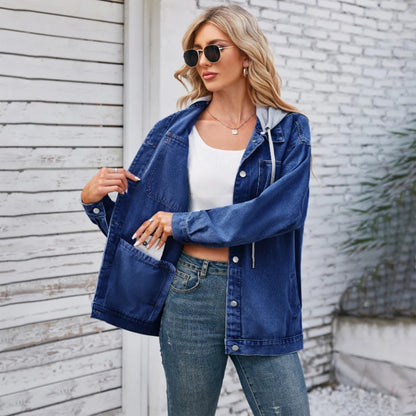 Womens Autumn Spring Oversized Denim Casual Distressed Boyfriend Comfy Jacket