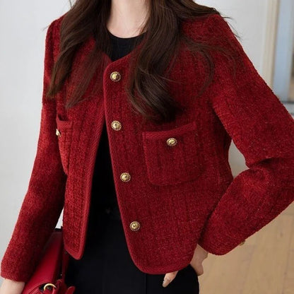 Korean Short Tweed Woolen Cardigan