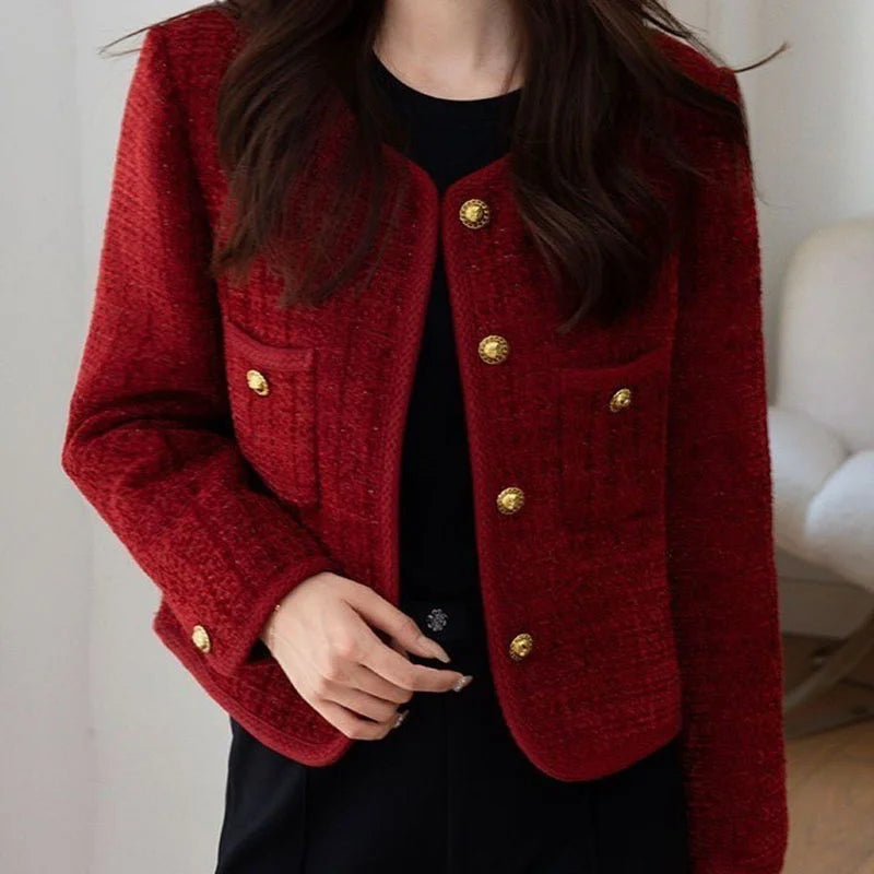 Korean Short Tweed Woolen Cardigan