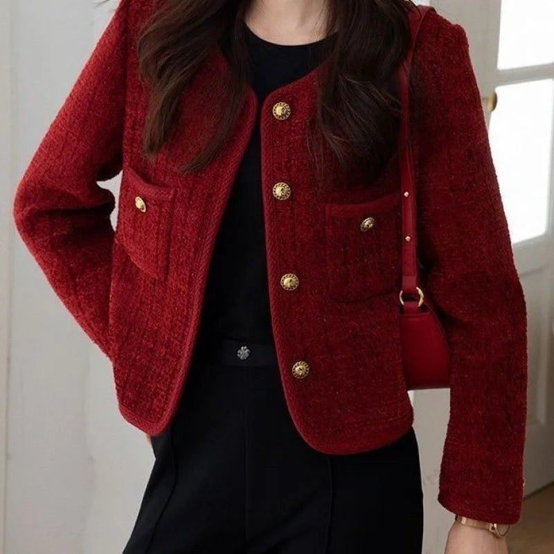 Korean Short Tweed Woolen Cardigan