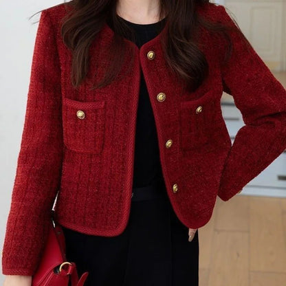 Korean Short Tweed Woolen Cardigan