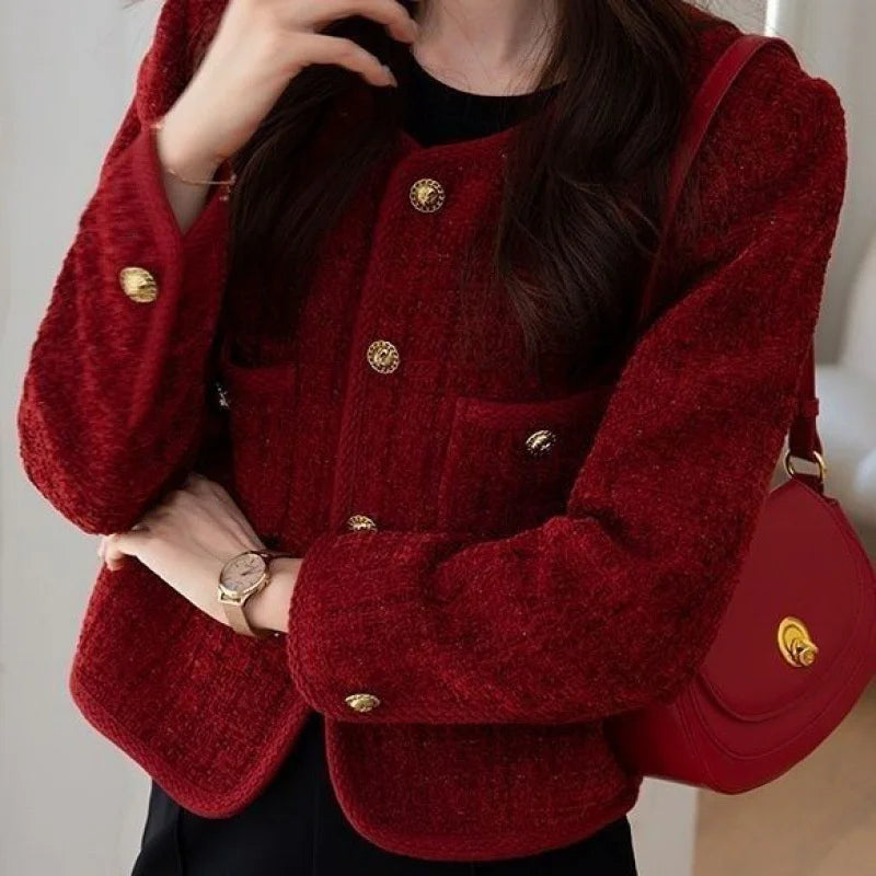 Korean Short Tweed Woolen Cardigan