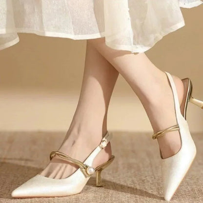 2024 Summer Fashion Pointed Toe Pearl High Heel Sandals for Women