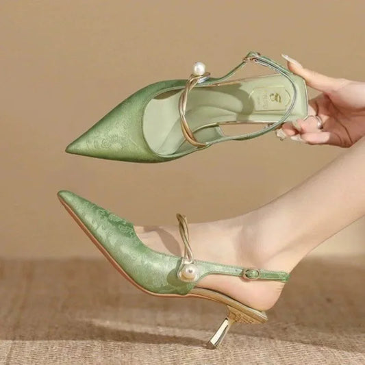 Summer Fashion Pointed Pearl Sexy High Heels Banquet Women Low Heel Pump