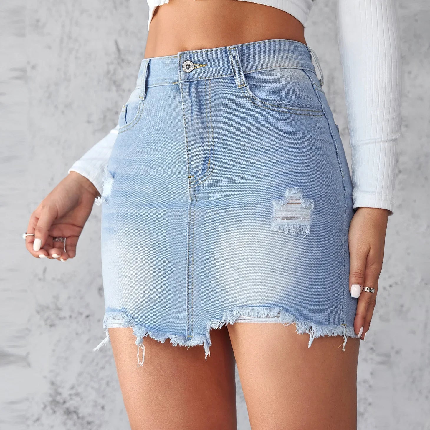 Ripped Raw Edge A-Line Skirt skirts-250223