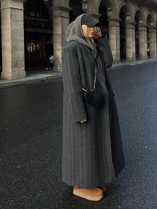 Dark Grey Stripe Woolen Coat