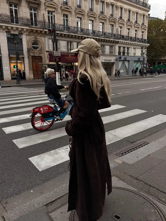 Brown Suede Leather Long Coat