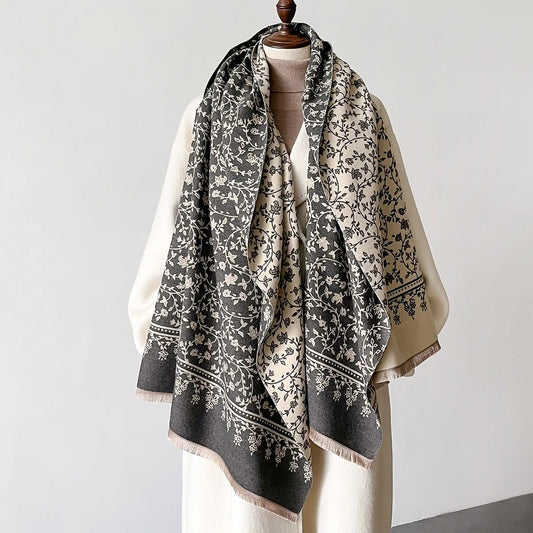 Winter Cashmere Floral Print Pashmina Scarf