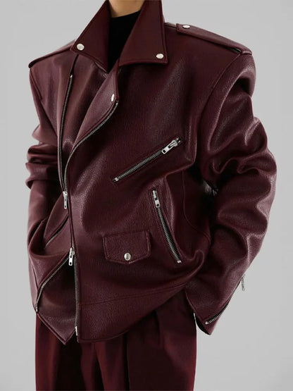 PU Leather Double Zipper Coat