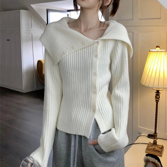 utton Off Shoulder Gray Sweater