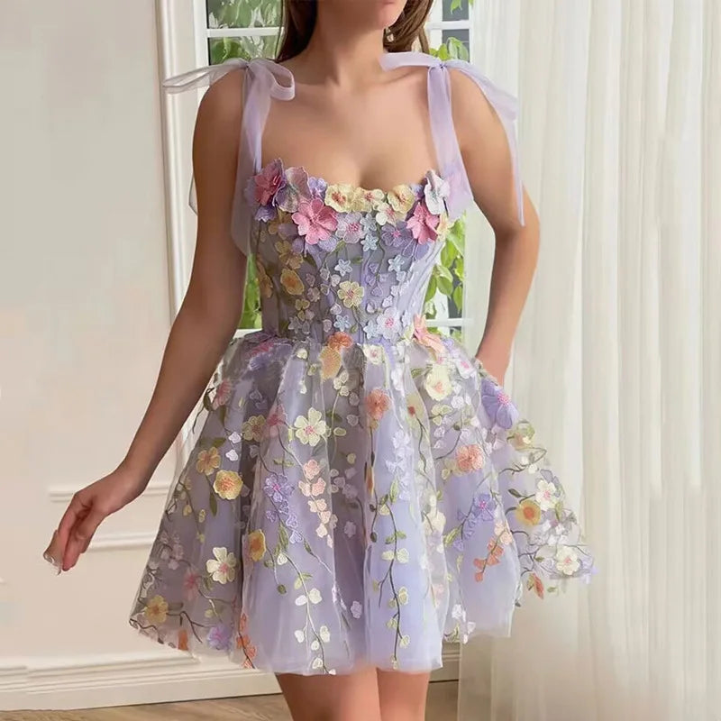 2024 Fashion Flower Embroidery Sexy Floral Dress