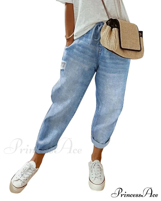 2024 Fashion Women Drawstring Loose Causal Pocket Daily Vintage Streetwear Long Jean