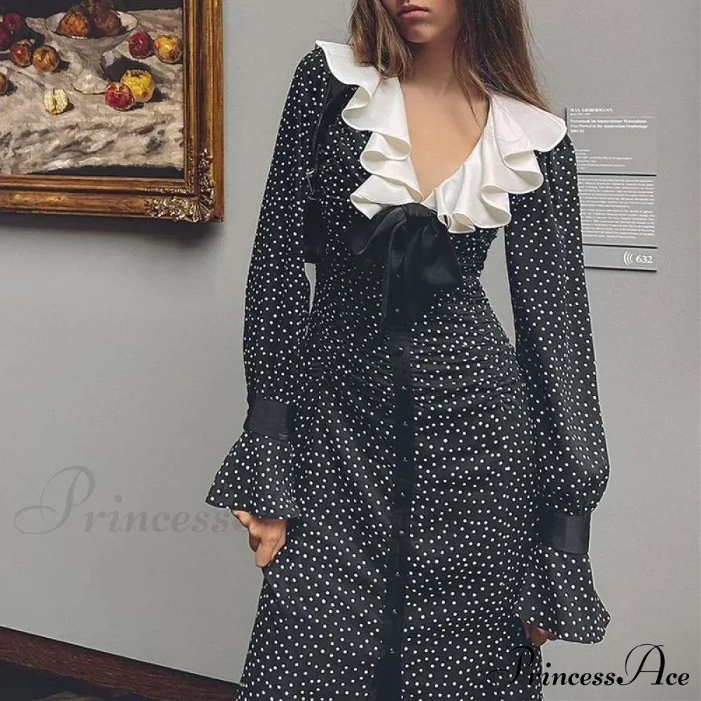 2024 New Autumn Fashionable French Style Floral Long-Sleeved Elegant Casual Vestidos Midi Dress