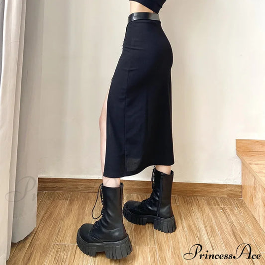 2024 New Black Sexy Irregular Women Summer Charm Split Long Slim Party Bodycon Skirt Halloween