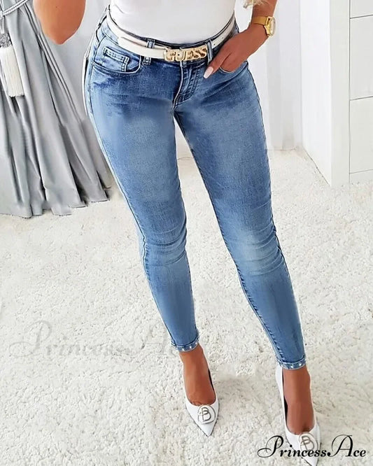 2024 New For Woman Butterfly Pattern Rhinestone Beaded Split Hem Skinny All-Match Pencil Denim Jean