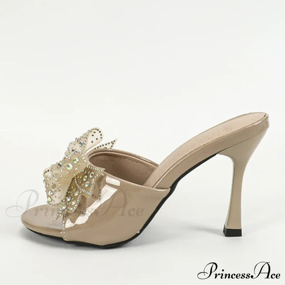 2024 New Patent Leather Peep Toe Crystal Mesh Bowknot High Heel