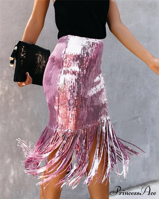 2024 Sequin Tassel Tight Midi Skirt Skirts