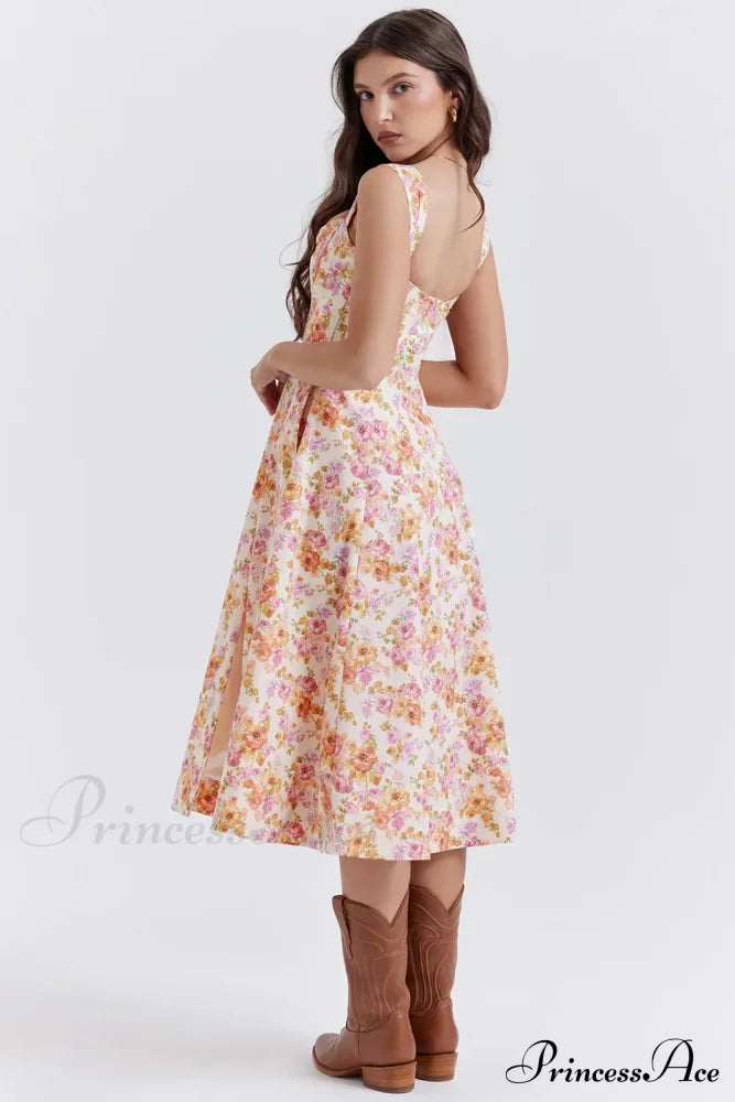 2024 Slip Spring And Summer Thin Ribbon Split Long Es For Women Floral Dress