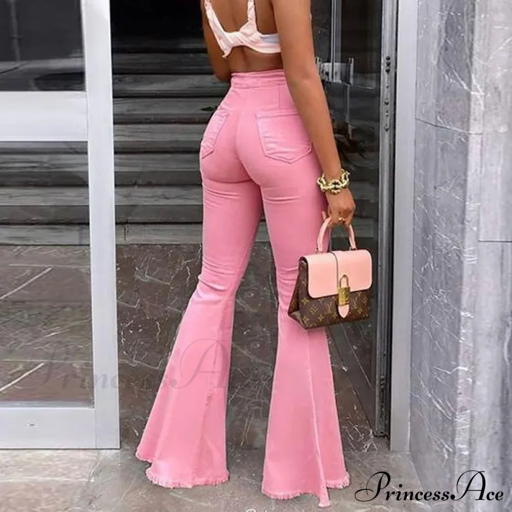 2024 Spring Summer Flare For Woman Ripped Raw Edge Flared Women’s Butt-Lifting High Waisted Denim