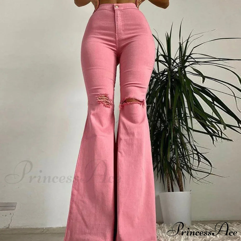 2024 Spring Summer Flare For Woman Ripped Raw Edge Flared Women’s Butt-Lifting High Waisted Denim