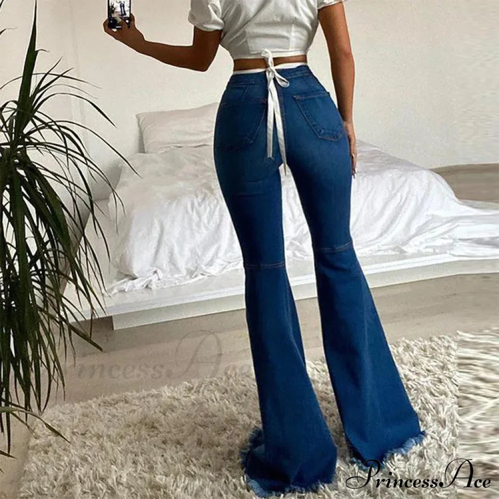 2024 Spring Summer Flare For Woman Ripped Raw Edge Flared Women’s Butt-Lifting High Waisted Denim