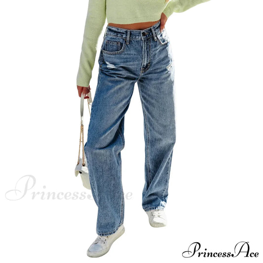 2024 Stretch Women’s Casual Ripped Wide Leg For Women Vintage High Waist Easymatch Straight Jean